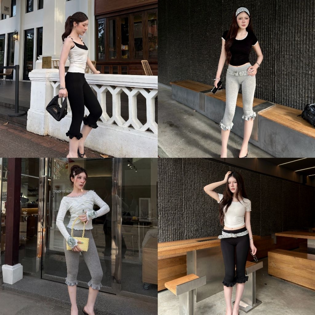 พรีเฉพาะสีดำ7-10วันส่งไม่เกินวันที่1 NEW IN  CAPRI PANTS ดีเทลแต่งระบายช่วงปลายขา
