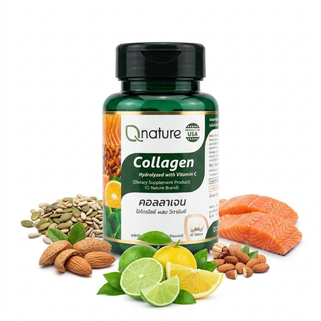 QNature Collagen Hydrolyzed with Vitamin C ขนาดบรรจุ 30 เม็ด
