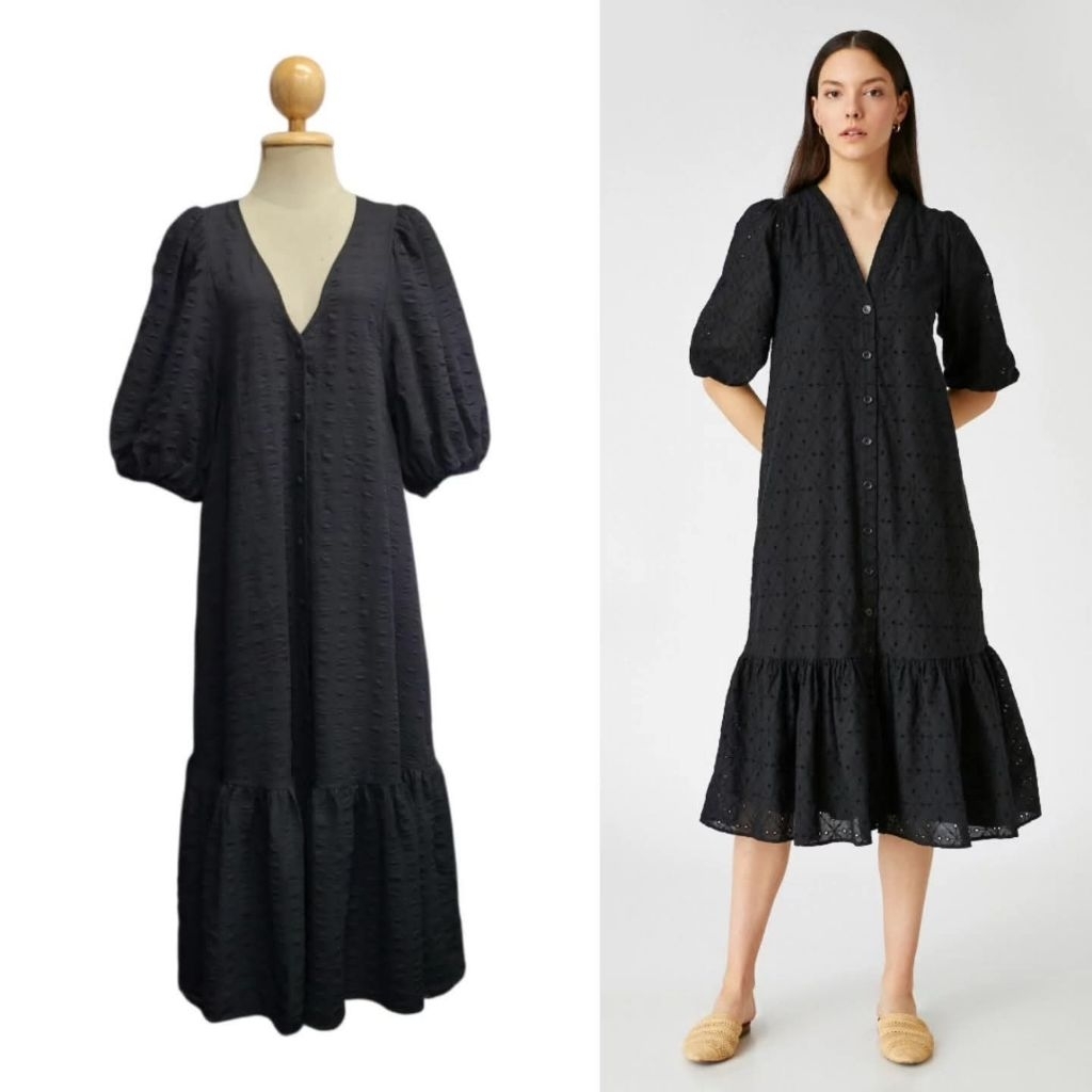 Zara Textured Puff Sleeve Midi/Maxi Dress