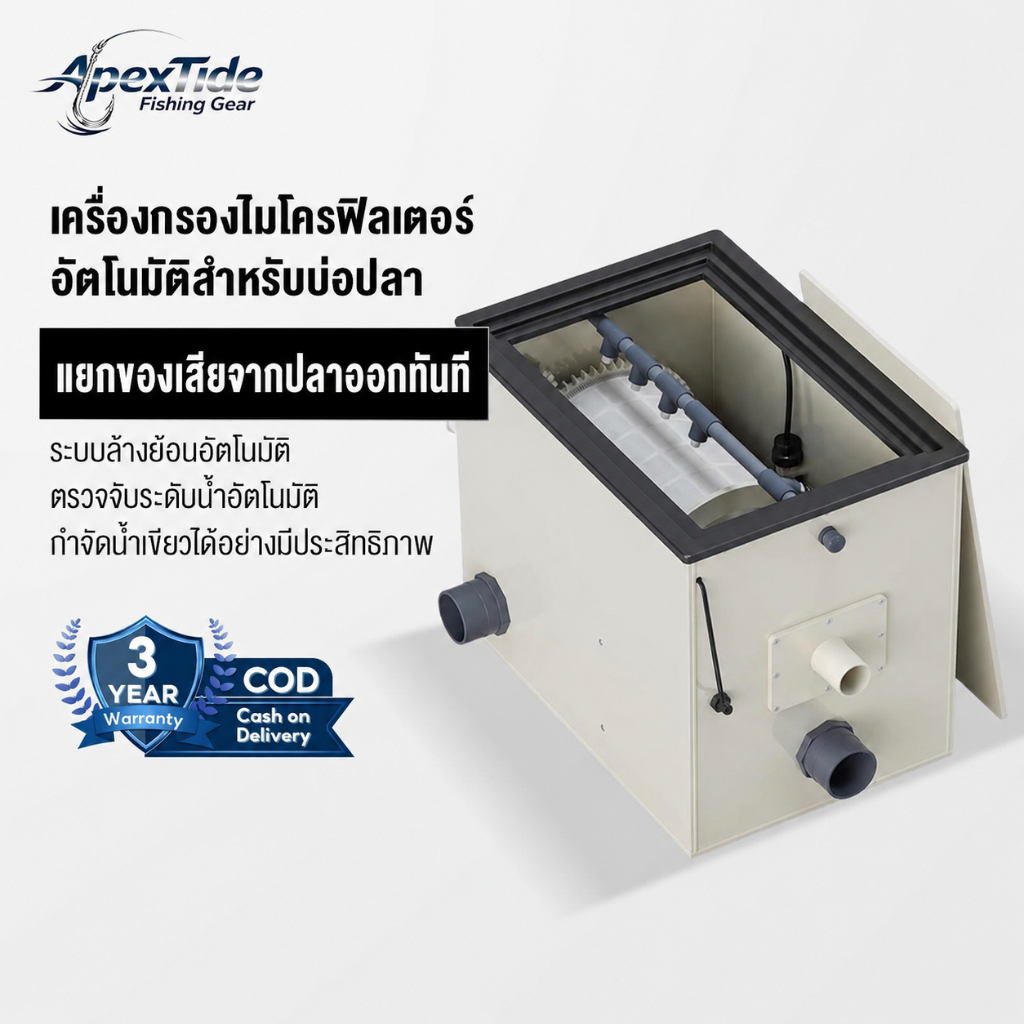 APEXTIDE ดรัมฟิลเตอร์ กรองอัตโนมัติ 10 ตัน/20 ตัน PP เครื่องกรองน้ำบ่อปลาอัตโนมัติ หมุนMicrofilter ระบบล้างย้อนอัตโนมัติ