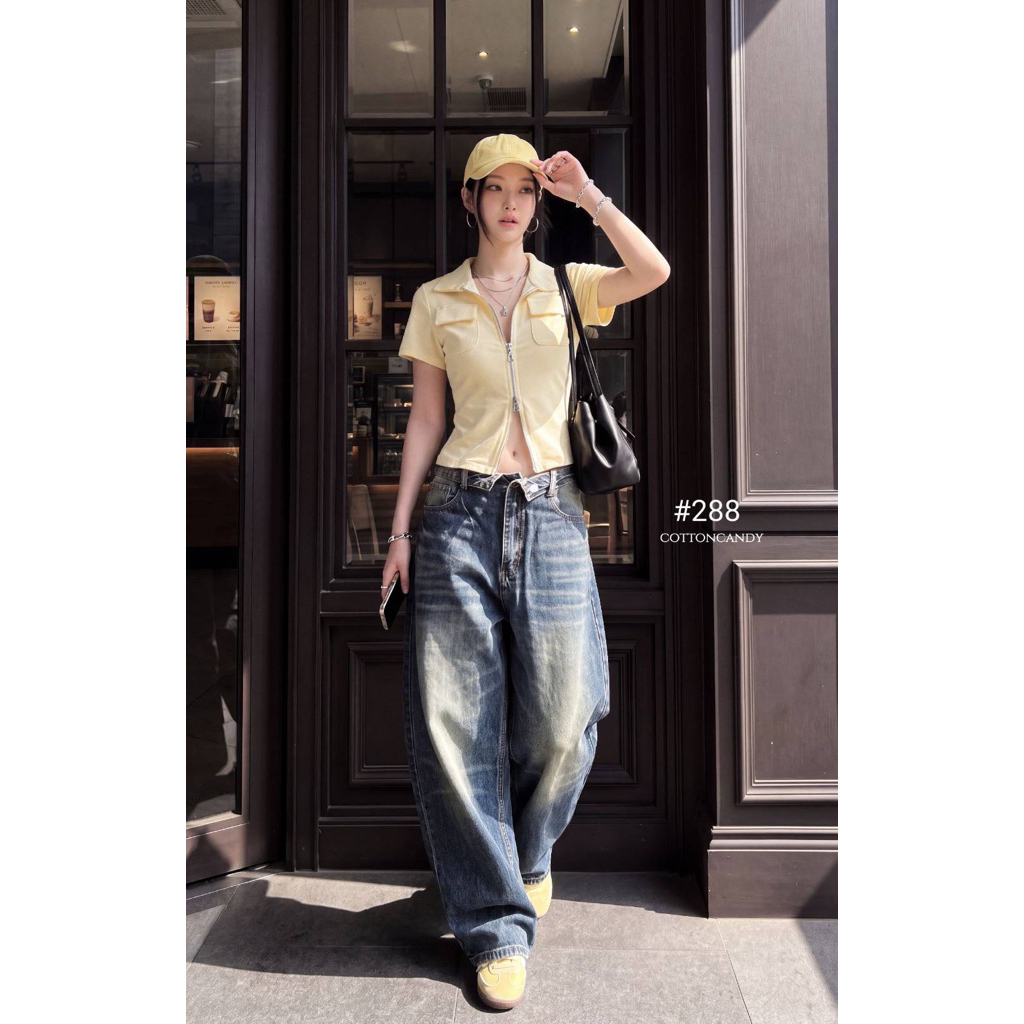 #Cotton Candy🍬🍭กางเกงยีนส์ทรงเบกกี้ ฟอกสี #288 New kennie korea jeans