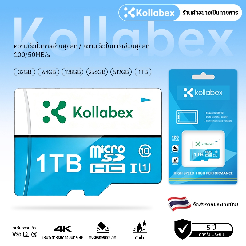 Kollabex การ์ดหน่วยความจํา Micro SD Card 1TB 512GB 256GB 128GB 64GB 32GB 16GB ใช้กับกล้องวงจรปิด/กล้องเด็ก (T3)