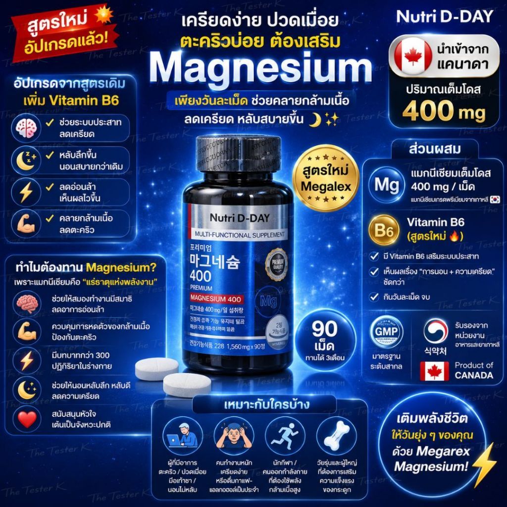 #พร้อมส่ง Exp25/11/28 #NUTRIDDAY Megarex Magnesium 400 mg