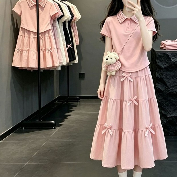 ชุดเสื้อโปโลคอปกสำหรับเด็กผู้หญิงยอดนิยม - กระโปรงโบว์สีชมพูสำหรับฤดูร้อน - สไตล์ชุดนักเรียนเด็ก - ทันสมัยและสดใส