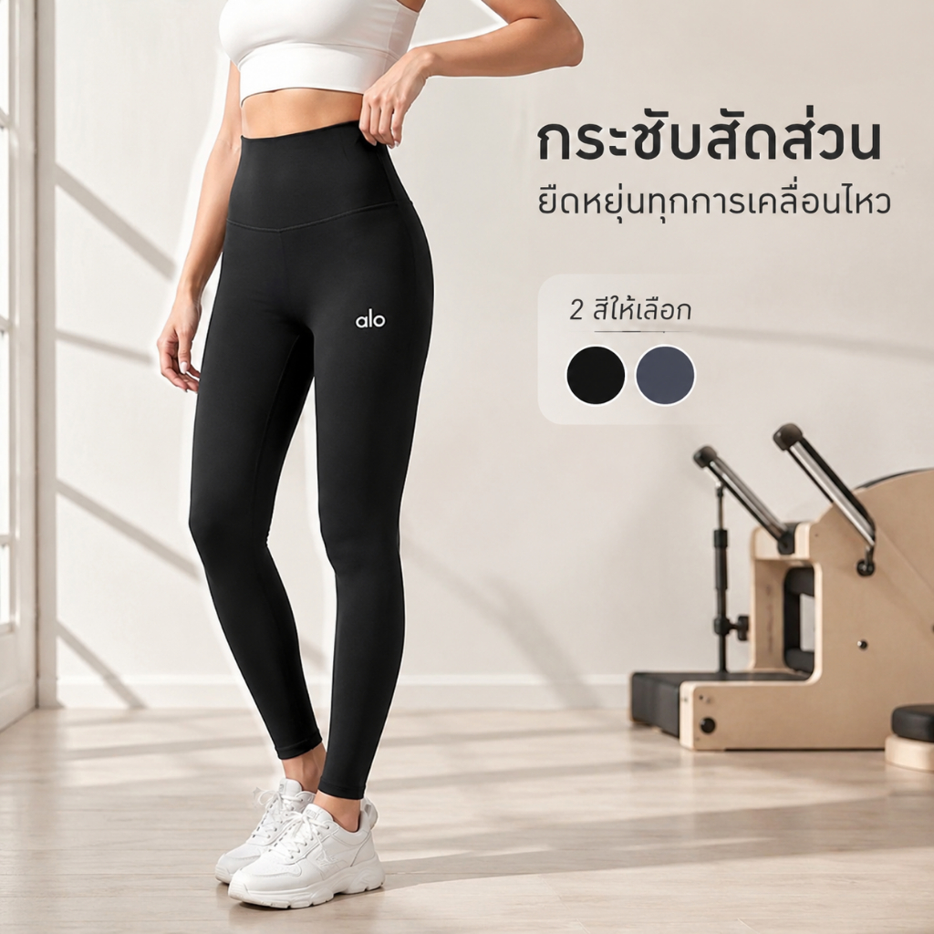 กางเกงโยคะผู้หญิงเอวสูง 9 ส่วน กระชับหน้าท้อง ยกก้น ผ้ายืดนุ่ม บางเบา กางเกงออกกำลังกาย ฟิตเนส พิลาทิส