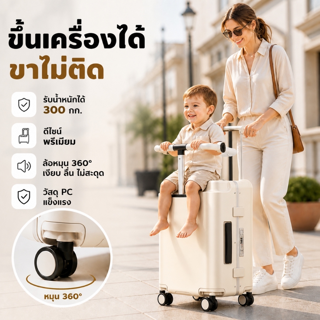 กระเป๋าเดินทาง20inกระเป๋าเดินทางเด็กนั่ง ที่นั่งในตัว เฟรมอลูมิเนียม Carry Luggage รับน้ำหนักได้80kg