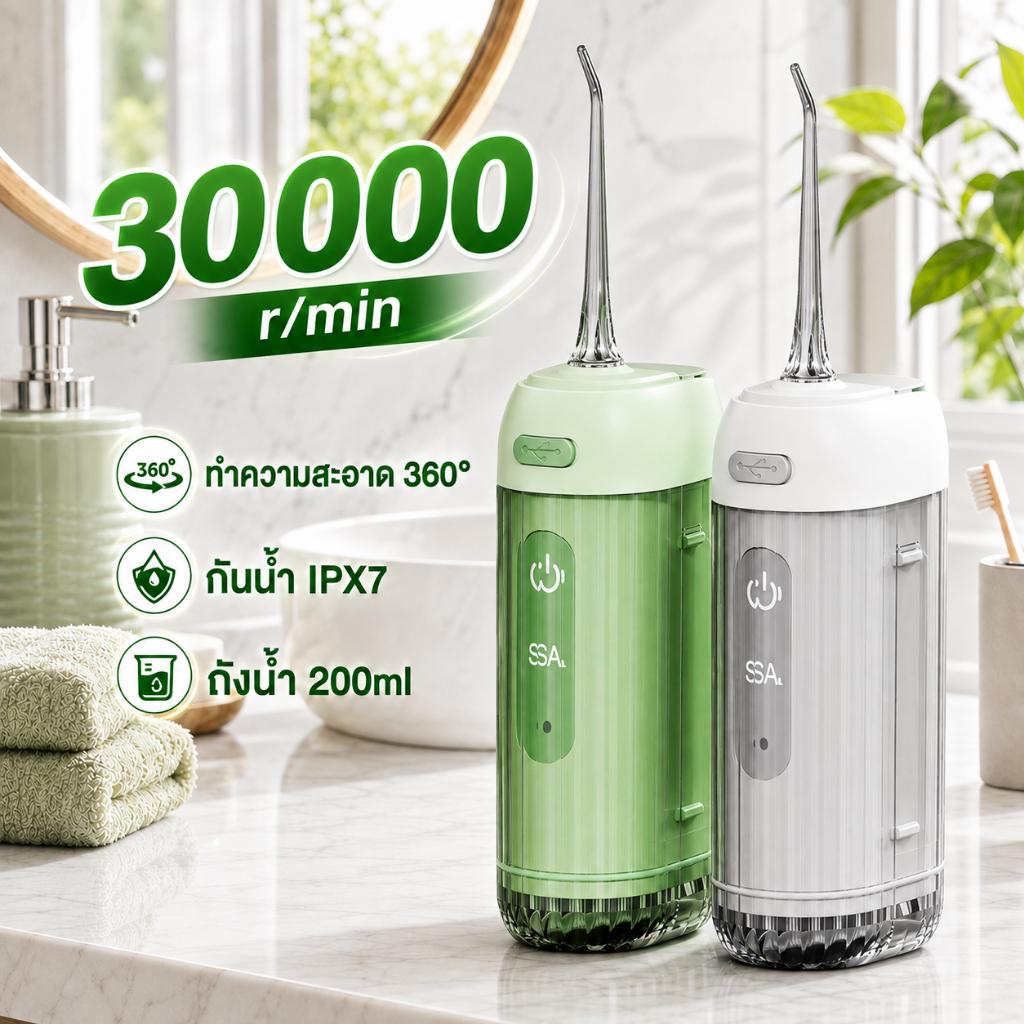 รับประกัน 5 ปี ไหมขัดฟันพลังน้ํา Water Flosser แบบพกพา ชาร์จ USB กันน้ำ IPX7 ถังน้ำ 200ml 5 หัวฉีด เครื่องล้างฟัน