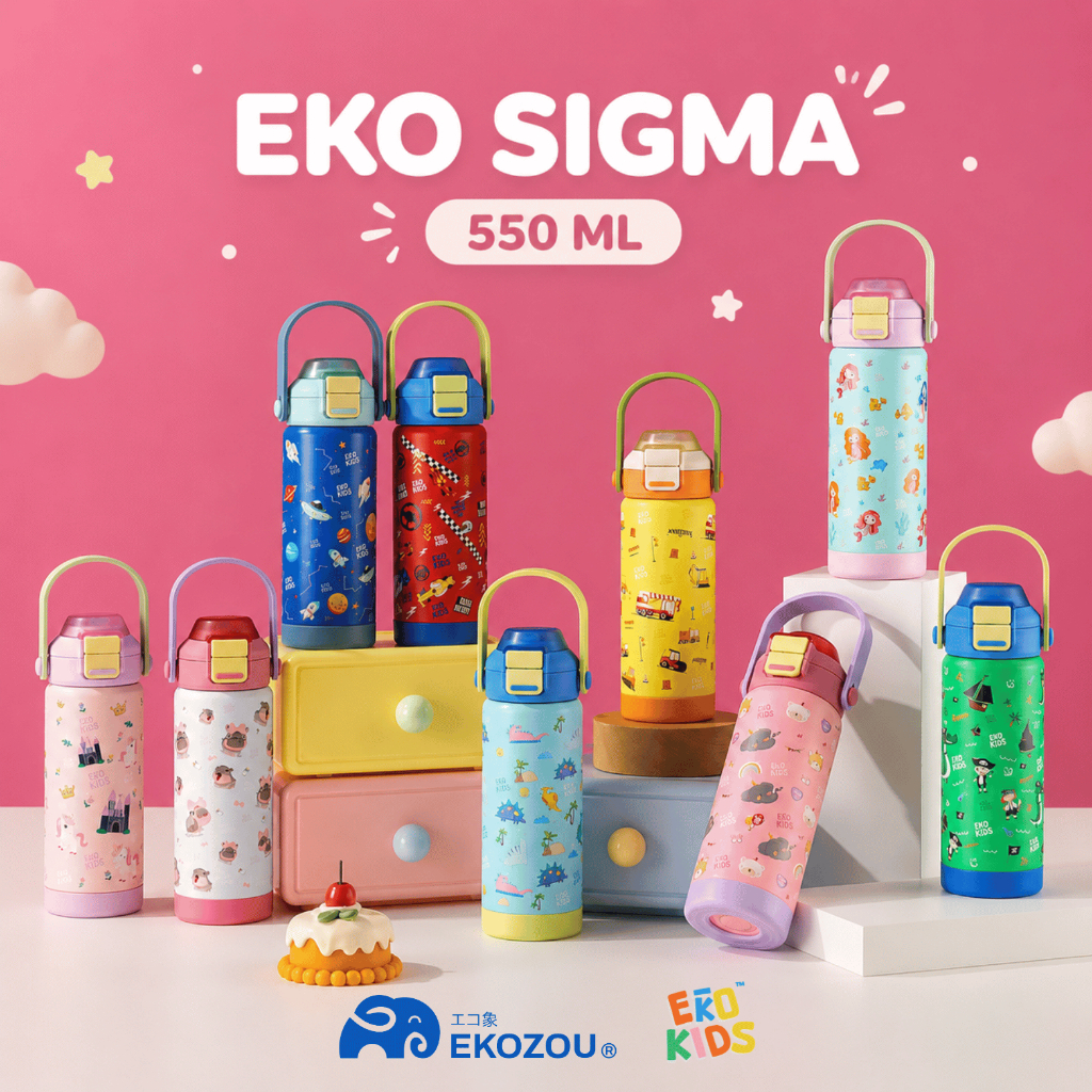 EKO SIGMA ขวดน้ำขนาดใหม่ 550 ml. ดีไซน์สดใส ดื่มได้ทั้งหลอดดูดและยกดื่ม พร้อมสแตนเลส 304 เคลือบเซราม