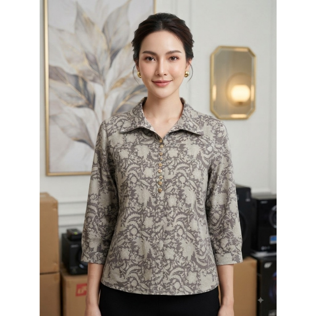 เสื้อยืดเกาหลี คอปก ฟรีไฃส์32''-44''เสื้อยืดผู้ใหญ่ งานดอกไทยๆ แบบสวมหัว งานตัดเย็บอย่างดี