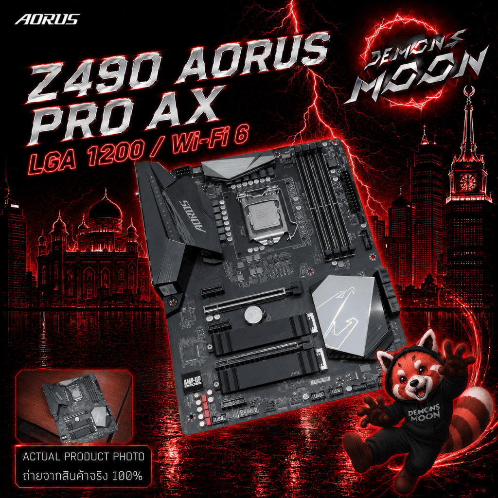 เมนบอร์ด GIGABYTE Z490 AORUS PRO AX (LGA 1200 / Wi-Fi 6 [มือสอง มีฝาหลังในตัว + ซิงก์ M.2 ครบ] + ประ