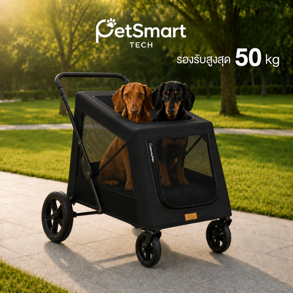 [PetSmart]รถเข็นสัตว์เลี้ยงขนาดใหญ่ พับได้ รับน้ำหนัก 50KG สำหรับสุนัขพันธุ์ใหญ่ ล้อใหญ่ เข็นลื่น แข