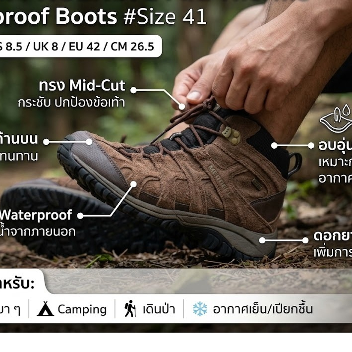 Merrell PHOENIX 2 Mid Thermo Waterproof Boots #Size 41 รองเท้ามือสอง ของแท้ สภาพดี จัดส่งเร็ว