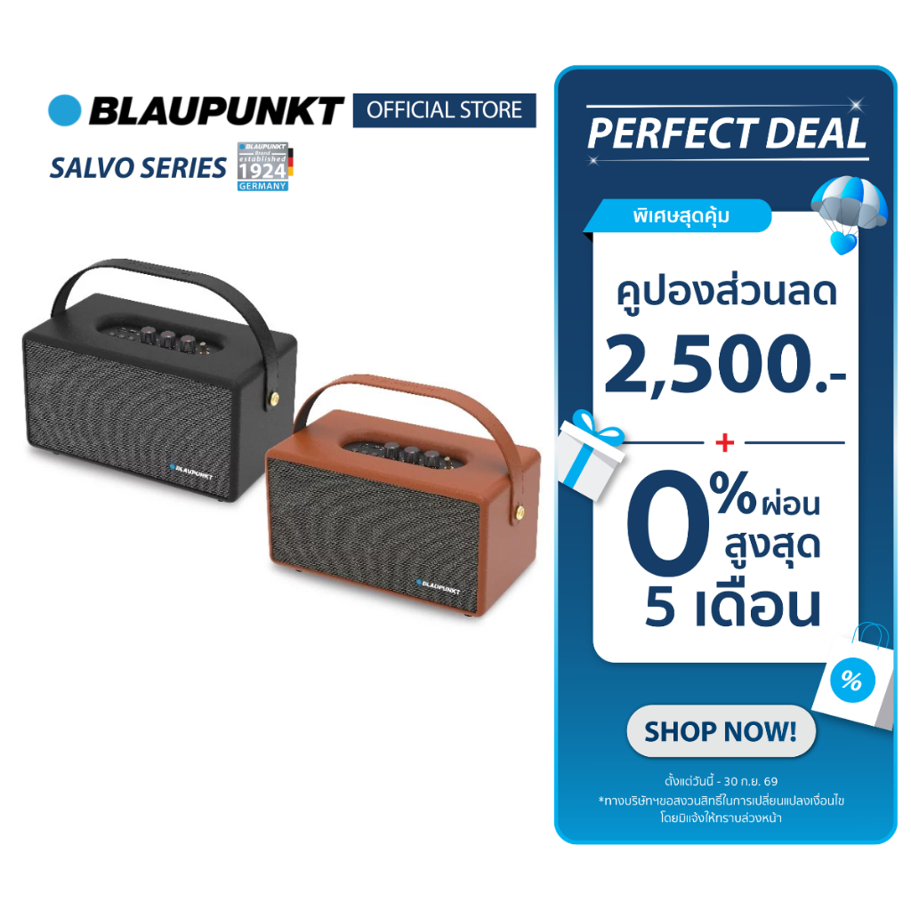 BLAUPUNKT ลำโพงบลูทูธพกพา เบสหนัก เสียงแน่น 60 วัตต์ BLUETOOTH SPEAKER รุ่น SALVO แบตเตอรี่ 8000mAh