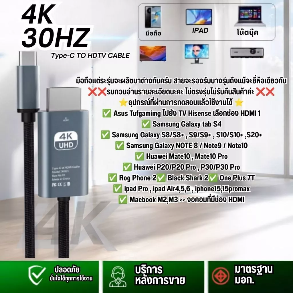 สาย USB C เป็น HDMI 4K @ 60hz/30hz สาย Type-C ถึง HDMI สายเคเบิลอะแดปเตอร์ความเร็วสูงพิเศษสําหรับแท็บเล็ตสมาร์ทโฟน