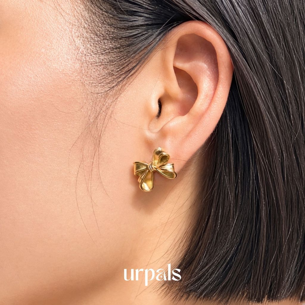 URPALS ต่างหู ต่างหูโบว์ Stainless ชุบทอง 18K ดีไซน์เก๋ ใส่ได้ทุกวัน ไม่ลอกไม่ดำ