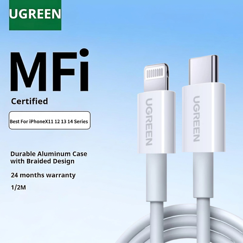 UGREEN สายชาร์จ USB Type C เป็น L 1/2 เมตร สําหรับ ไอโฟน 12 13 Mini Pro Max 8 Pd PD 20W Macbook Pro