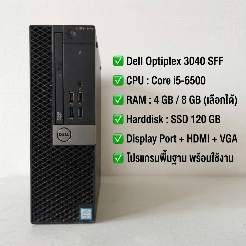 คอมมือสอง Dell Optiplex 3040 SFF  มี HDMI ต่อออกจอทีวีได้ CPU Core i5-6500 3.20 GHz ฮาร์ดดิสก์ SSD ม