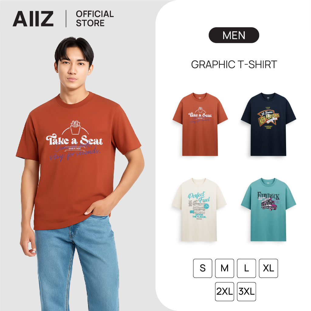 AIIZ เสื้อยืดคอกลมผู้ชาย ลายกราฟิก AIIZ Men's Graphic T-Shirt