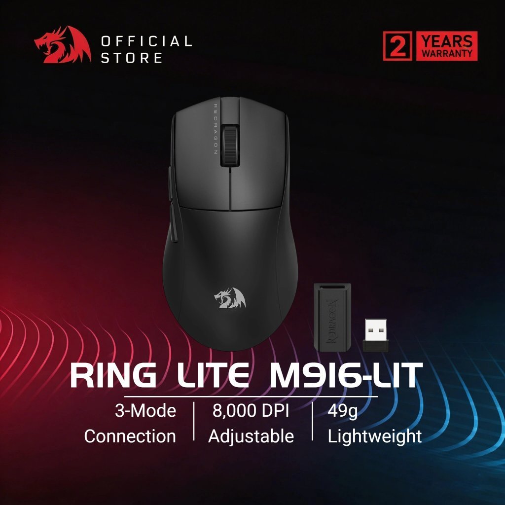 Redragon M916 เมาส์เกมมิ่งไร้สาย 8K DPI ความเร็ว 49G ดีไซน์ Ergonomic จับถนัดมือ ปุ่มโปรแกรมได้ รองร