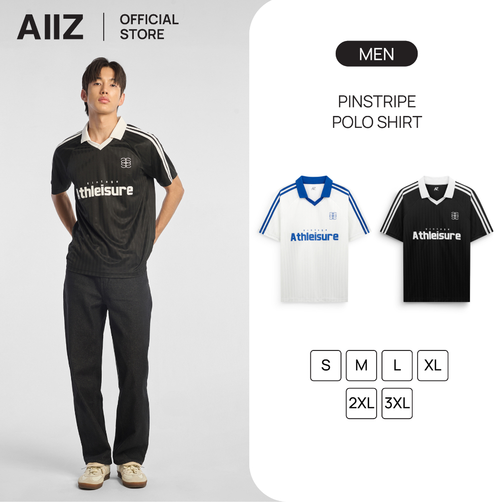 AIIZ เสื้อโปโลคอวีแอคทีฟผู้ชายแขนสั้น AIIZ Men's Pinstripe Polo Shirt