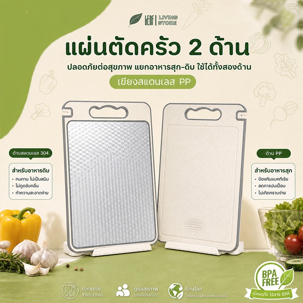 เขียงสเตนเลส 316 และต้านเชื้อแบคทีเรีย ของใช้ในครัวเรือน สองด้าน ต้านแบคทีเรีย 99.9% เขียงหนา คุณภาพสูง