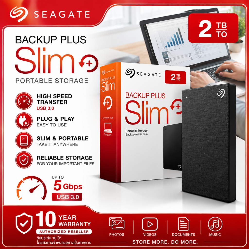 [จัดส่งที่รวดเร็วตลอด 24 ชั่วโมง]Seagate External Harddisk 1TB/2TB ฮาร์ดดิสก์พกพา สำหรับ PC Laptop ส