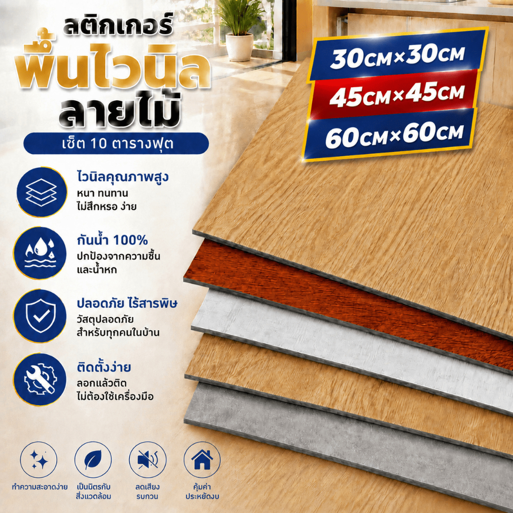 กันน้ำ กาวในตัว กระเบื้องยางปูพื้น 60x60/45x60/30x30CM ปิดพื้นเก่า ติดตั้งง่าย พร้อมส่ง ห้องนั่งเล่น สำนักงาน