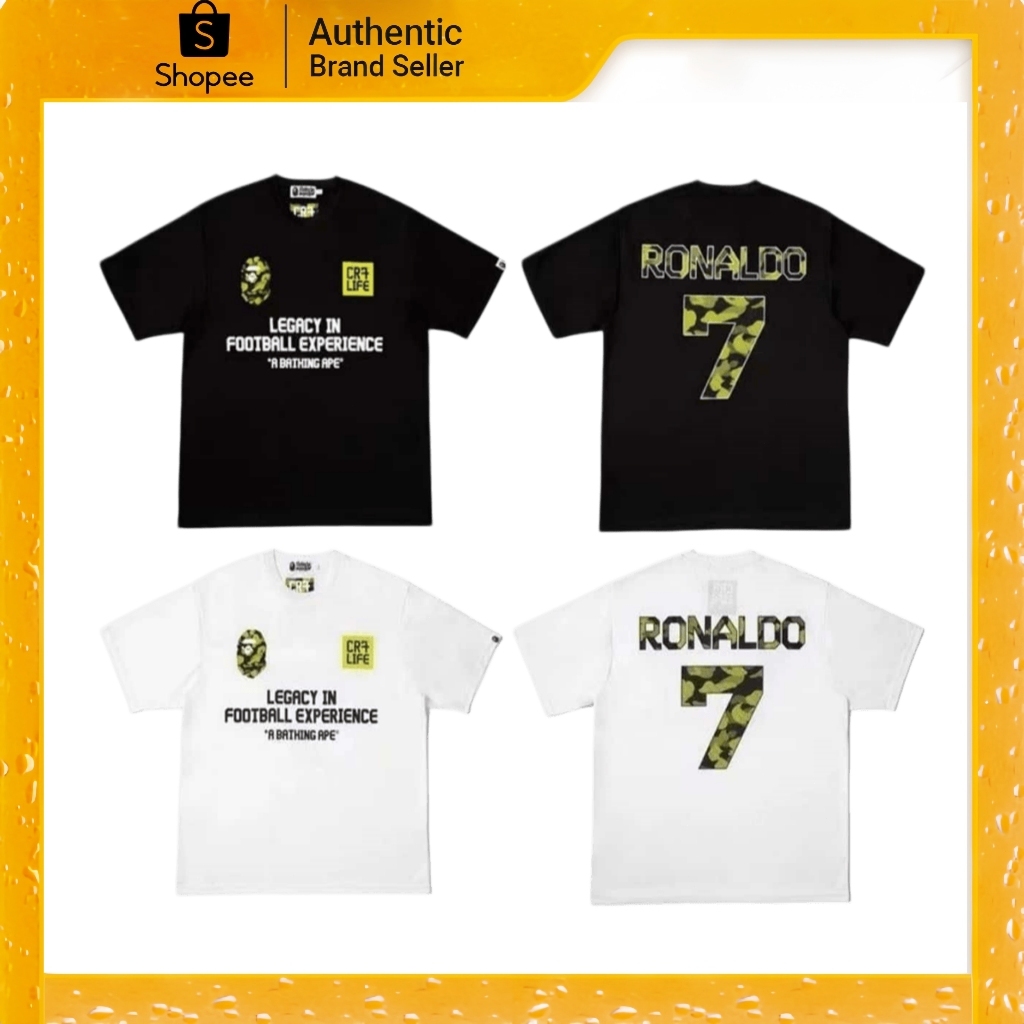 【ของแท้ 100%】Bape x Ronaldo Cr7 เสื้อยืดคอลแลบ ลายพรางหมายเลข7 แขนสั้น มี 2 สี
