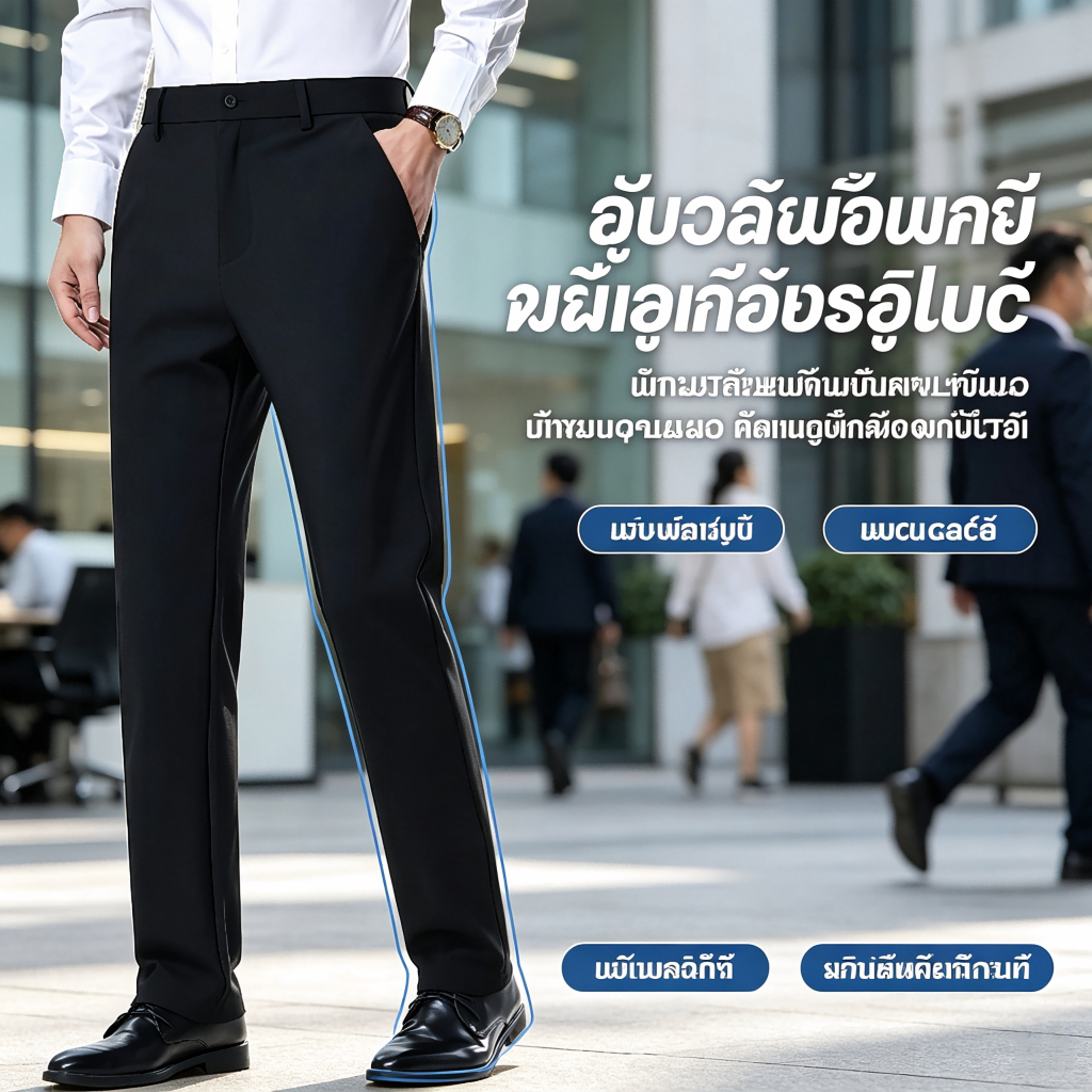 Ready Stock Mens Black Slacks Business Office อย่างเป็นทางการยืดกางเกงขายาวลําลอง Slimfit