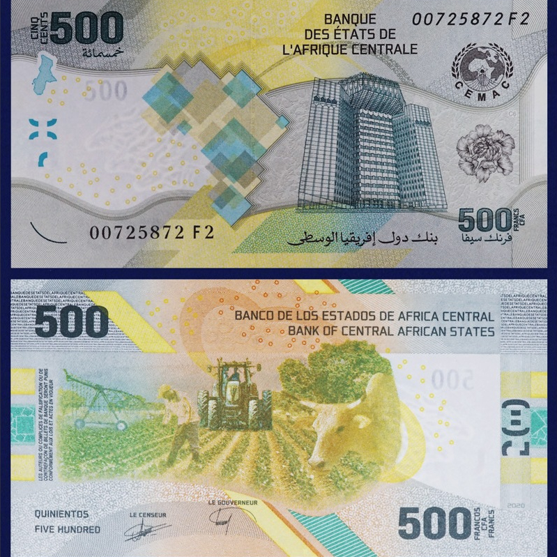 กลุ่มประเทศแอฟริกากลาง Central African States 500 ฟรังส์ ปี 2020 วัสดุ Hybrid P-700 สภาพใหม่ ไม่ผ่านการใช้