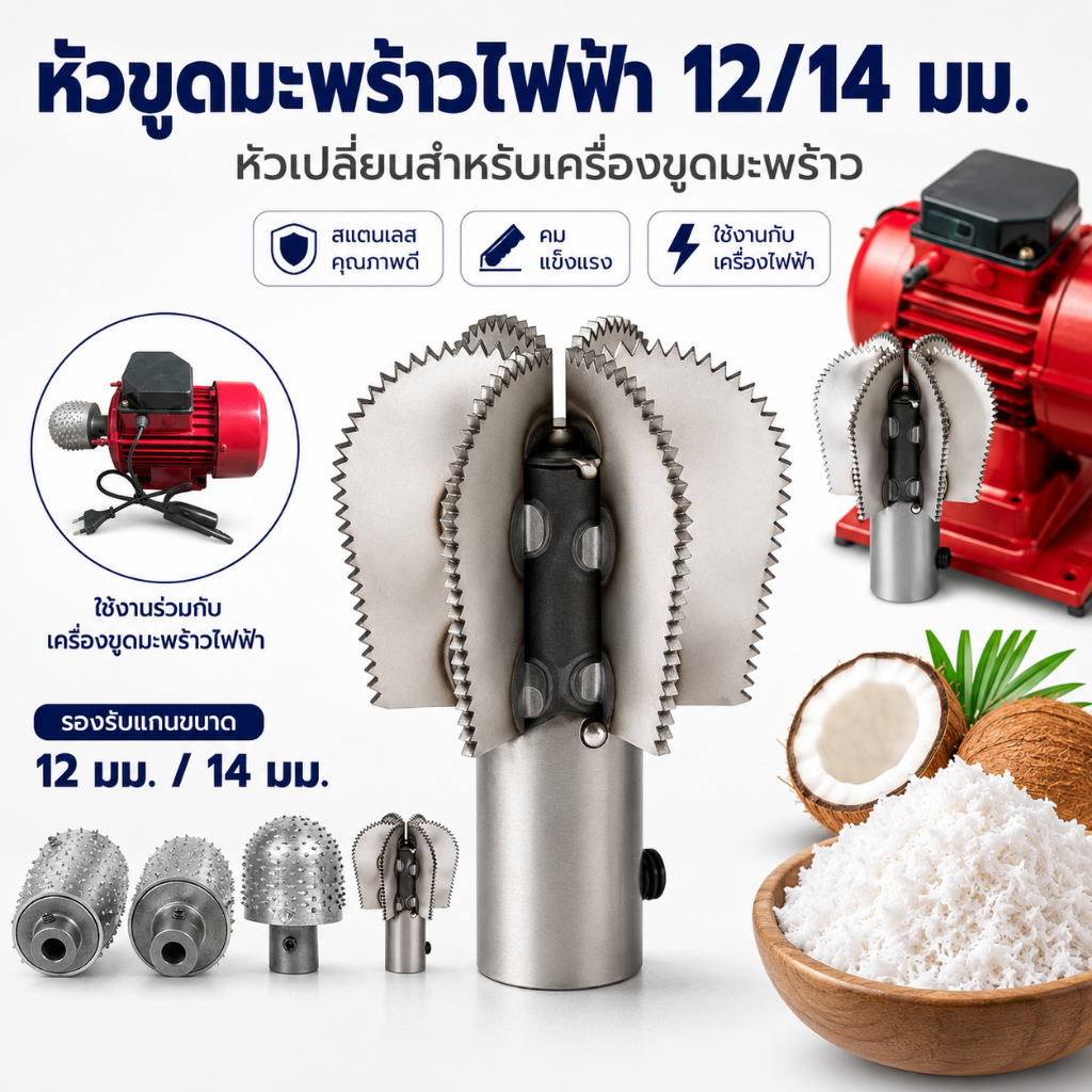 LEMO-T เครื่องขูดมะพร้าวไฟฟ้า, หัว12/14มม. สำหรับเปลี่ยนสำหรับเครื่องขูดไฟฟ้าเครื่องขูดมะพร้าวคุณภาพดีระดับพรีเมียม