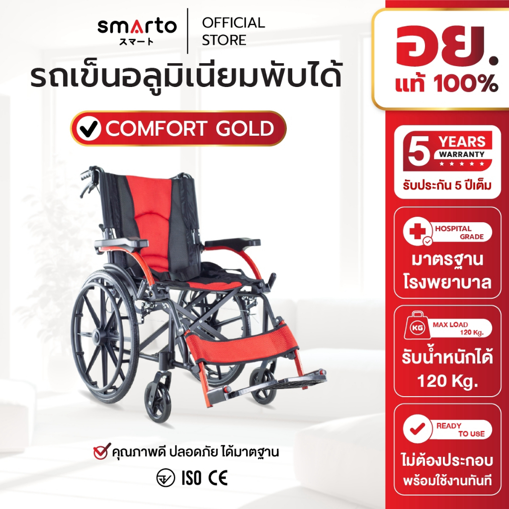 [ของแท้รับประกัน 5ปี]  Forever รุ่น Comfort Gold รถเข็นวีลแชร์ล้อขนาด 22" ระบบล็อกล้อ