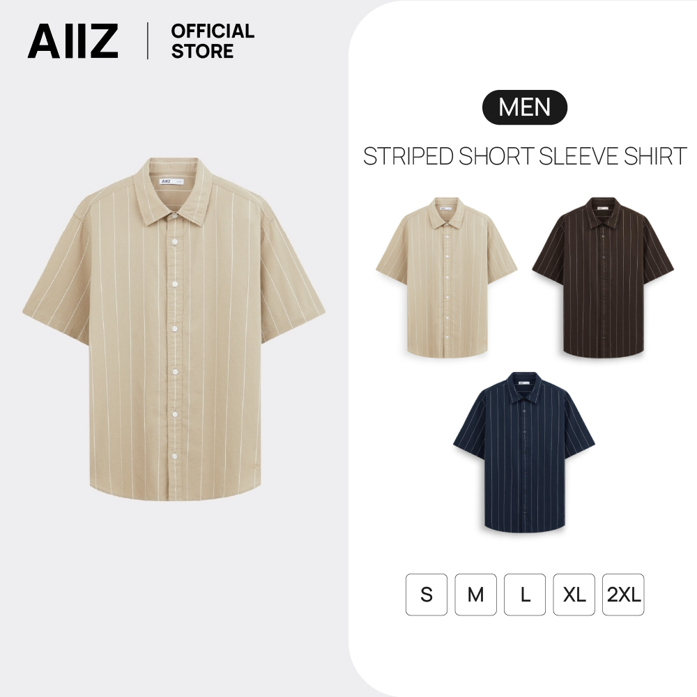 AIIZ (เอ ทู แซด) - AIIZ เสื้อเชิ้ตผู้ชายแขนสั้นลายทาง AIIZ Men’s Striped Short Sleeve Shirt