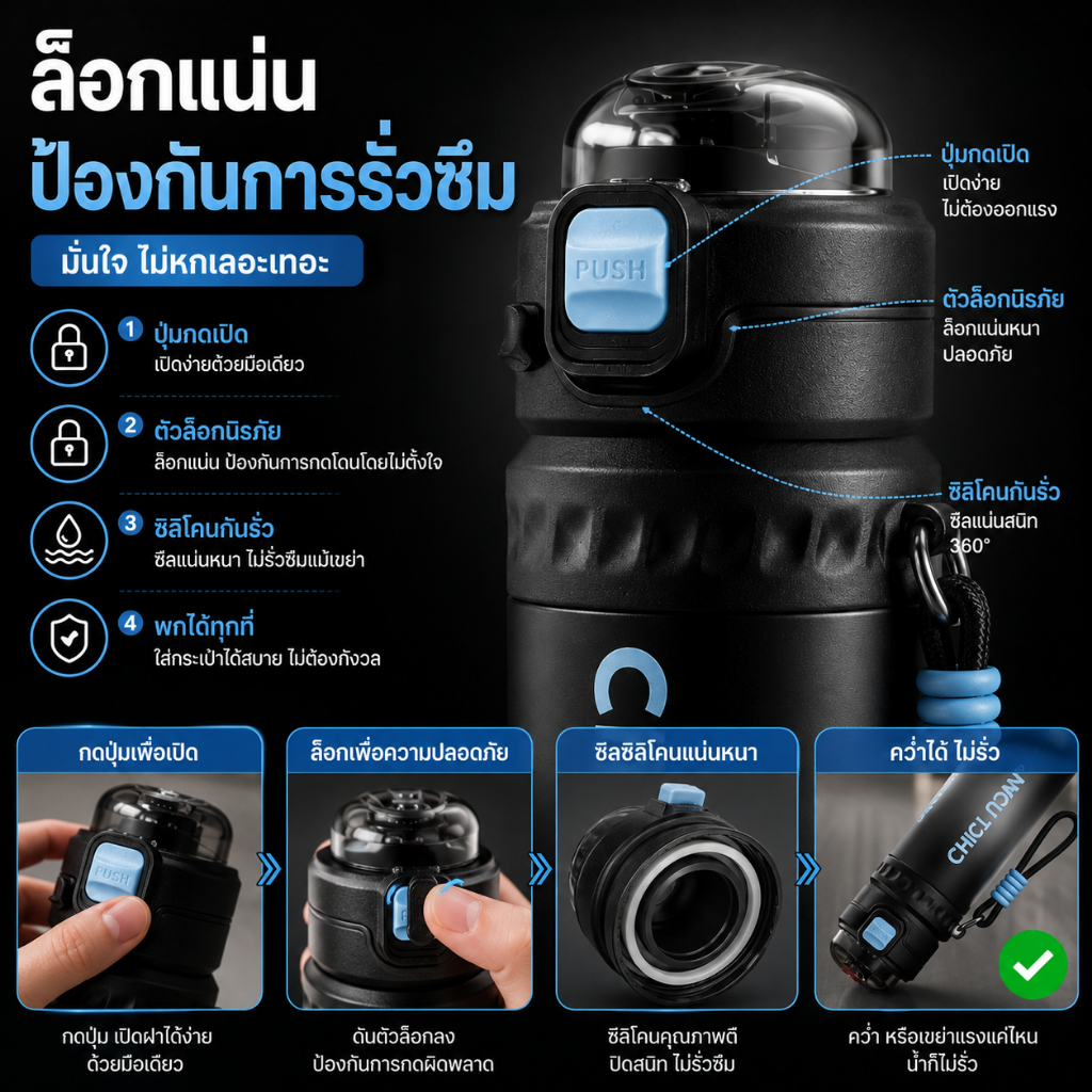 กระบอกน้ำเก็บอุณหภูมิ 630ML สเปรย์+ดื่มน้ำ 2in1 เก็บร้อนเย็น ฝาล็อกกันรั่ว พกพาสะดวก สำหรับกีฬาและท่องเที่ยว
