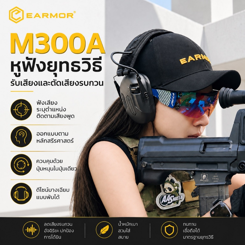 【พันธมิตรเชิงกลยุทธ์ของ IPSC】EARMOR M300A หูฟังยุทธวิธีรับเสียงและตัดเสียงรบกวน ควบคุมง่ายด้วยปุ่มเดียว