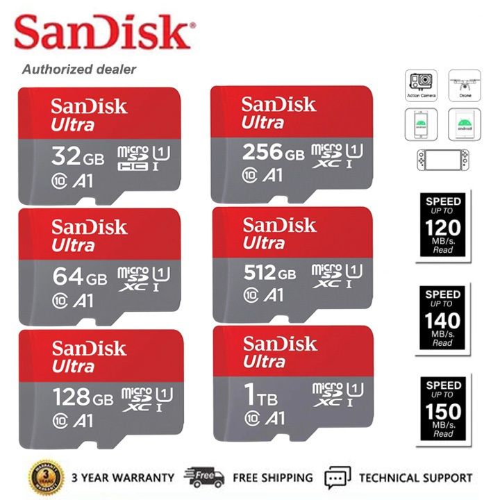 SanDisk Ultra microSD Memory Card A1 C10 (32G/64GB/128GB/256GB/512GB/1TB)