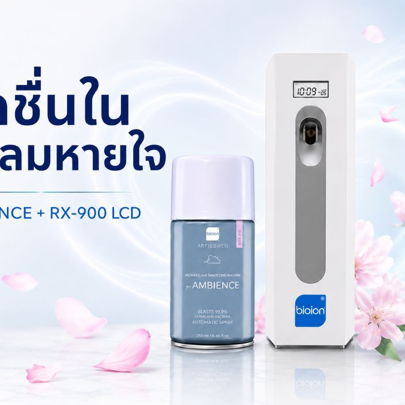 BIOION เครื่องพ่นสเปรย์ปรับอากาศอัตโนมัติแบบตั้งโปรแกรมได้ LCD + AMBIENCE รีฟิล 250 ml