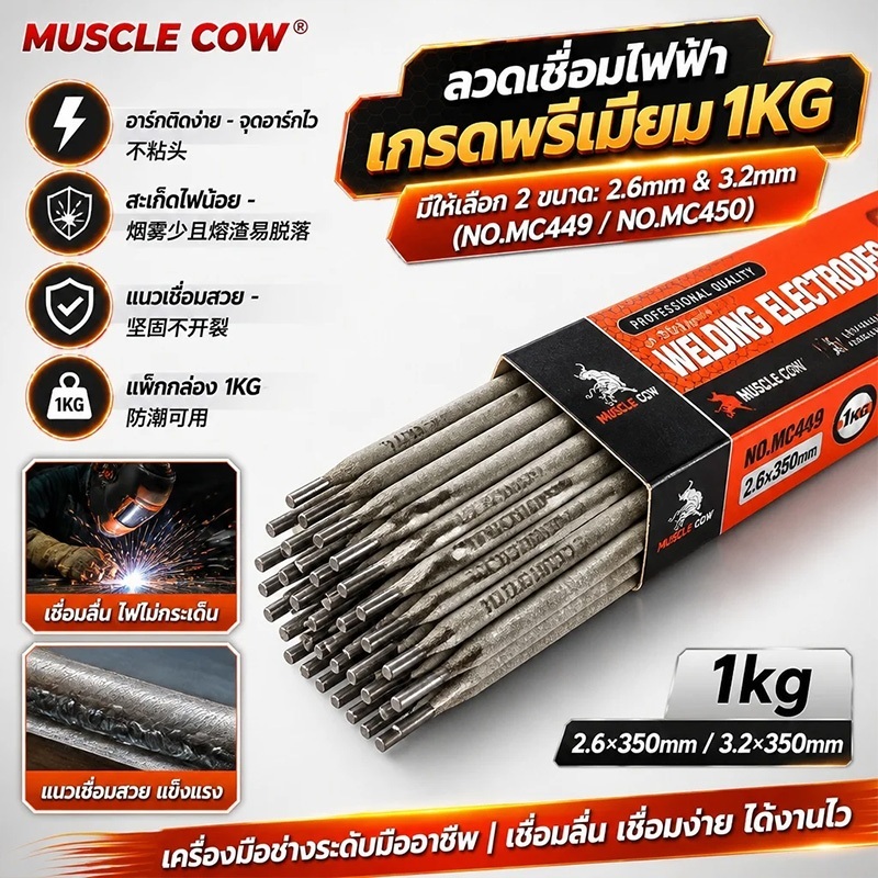 ของแท้100% ลวดเชื่อมเหล็ก ลวดเชื่อมเหล็กเหนียว (สีเทา) 2.6 3.2 มม(mm) ( 1 ห่อ หนัก 2 กก.)