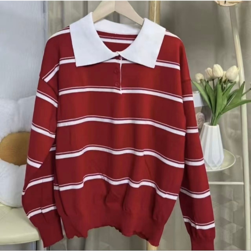 เสื้อกันหนาวคอปกสีขาว แขนยาว มีกระดุมหน้า ผ้าไหมพรม Y397