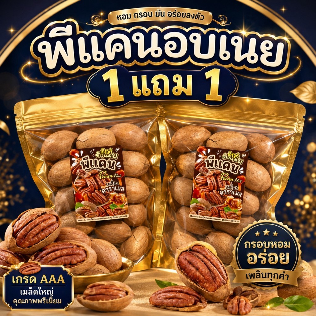 (ส่งฟรี)1แถม1 พีแคนอบเนย(พร้อมเปลือก) หวานมัน หอมเนย