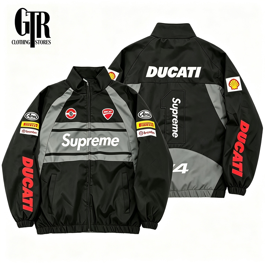 【พร้อมส่ง】F1 Ducati อเมริกัน ปักลาย มอเตอร์ไซค์ เสื้อแจ็กเก็ตรถแข่ง แขนยาว ผู้ชาย Jacket retro OOTD 