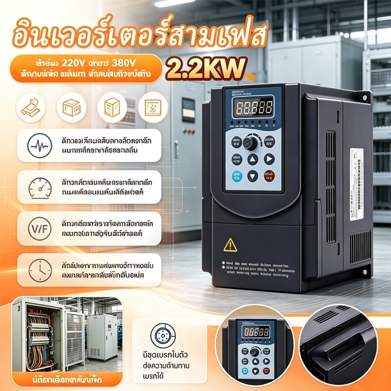 ตัวแปลงความถี่ VFD 2.2‑5.5KW แปลงไฟ 1เฟส 220V เป็น 3เฟส 380V เหมาะขับเคลื่อนมอเตอร์หลายรุ่น ควบคุมรอ
