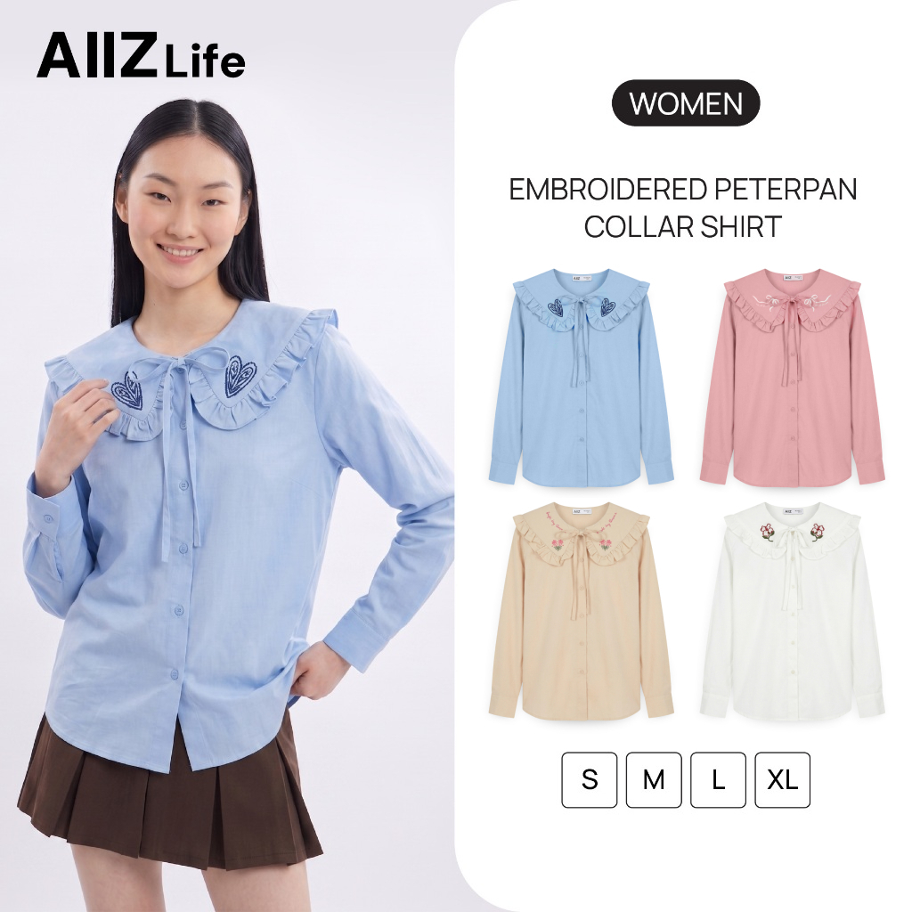 AIIZ (เอ ทู แซด) - AIIZ เสื้อเชิ้ตผู้หญิงแขนยาวปักลาย AIIZ Women's Embroidered Peterpan Collar Shirt