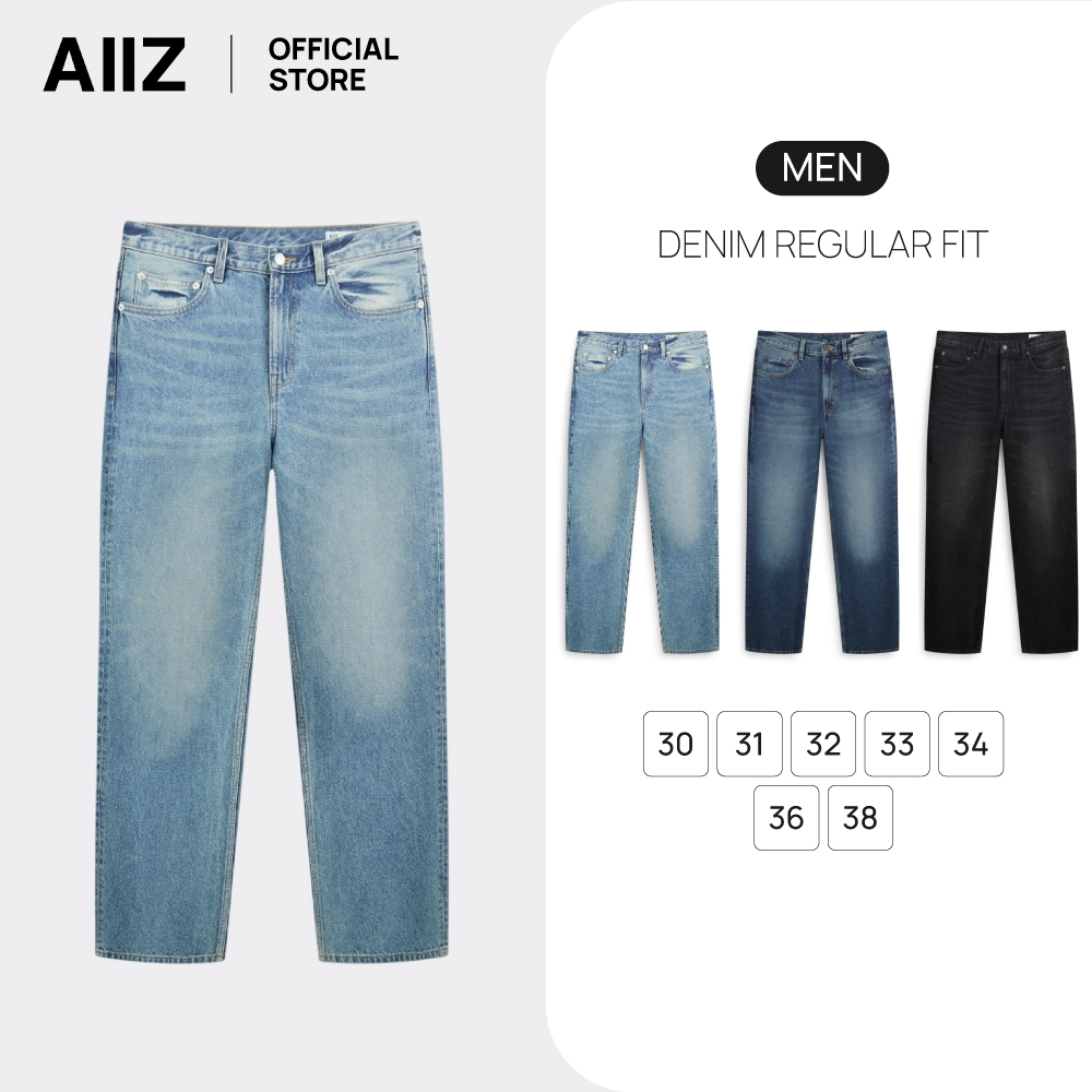 AIIZ (เอ ทู แซด) - AIIZ กางเกงยีนส์ผู้ชายขายาว ทรงขาตรง AIIZ Men's Denim Regular Fit