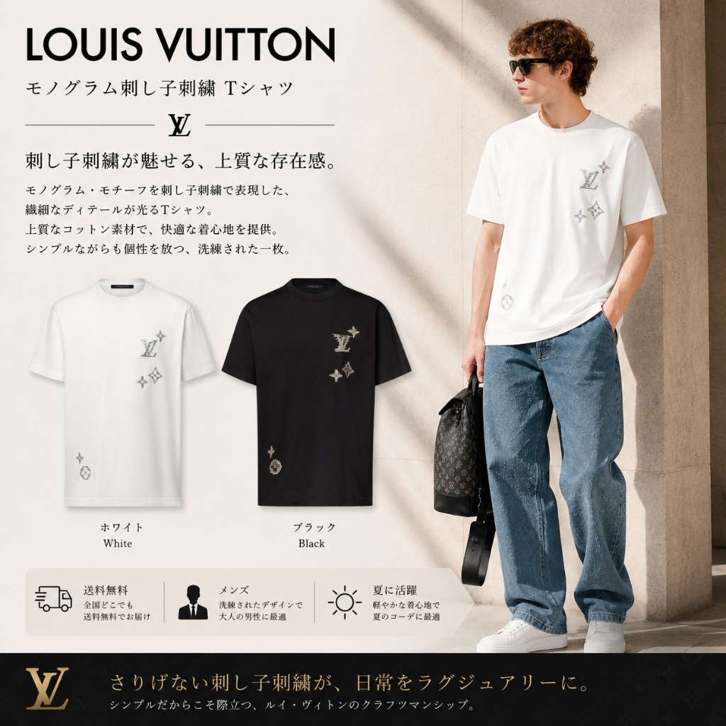 ของแท้💯ราคาพิเศษ คอตตอน 100% เสื้อยืดLVเสื้อยืดแขนสั้น Signature T-Shirt แบบยูนิเซ็กส์