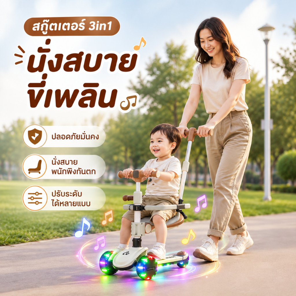 Babehaven สกู๊ตเตอร์ รถขาไถ เลี้ยวแรงโน้มถ่วง พับปุ่มเดียว หนัก 3.6 กก. ล้อไฟกระพริบ กันคว่ำ เหมาะ 2-10 ปี