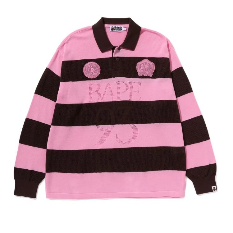 A Bathing Ape Pink Striped Rugby Shirt