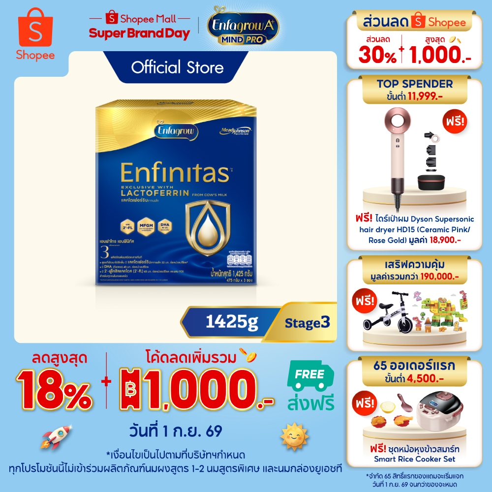 นมผง เอนฟาโกร เอนฟินิทัส สูตร3 (1425 กรัม) Enfagrow Enfinitas Stage3 (1425 g)