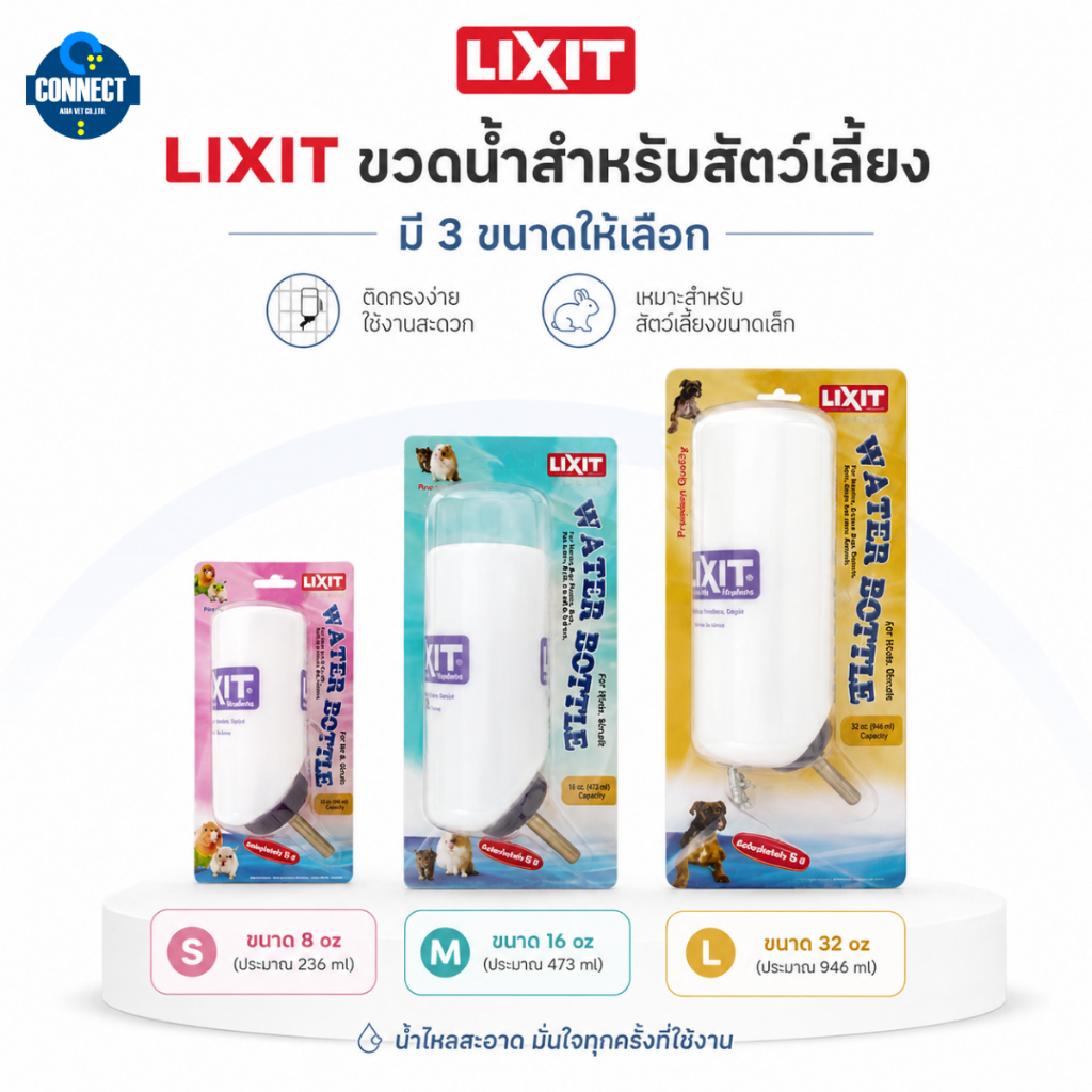 ขวดน้ำสำหรับสัตว์เลี้ยง 3 ขนาด LIXIT ผลิตจากประเทศสหรัฐอเมริกา 🇺🇸 ขวดน้ำทำจากพลาสติกหนาทนทาน