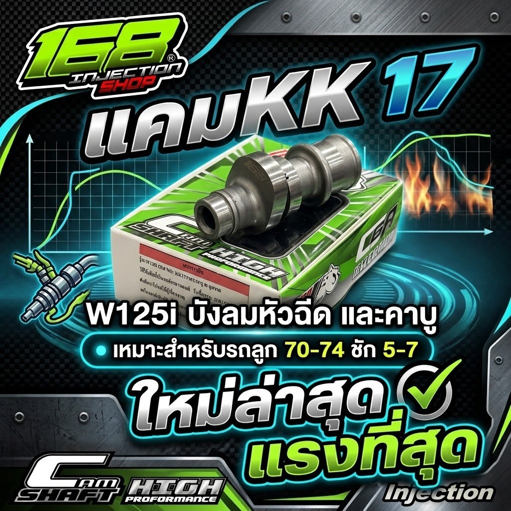แคมKK17 W125iบังลม,คาบู 2วาล์ว สำหรับลูก70-74 มีชัก5-ชัก7
